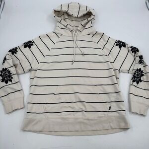 Obey N°89 Cream Striped Floral Hoodie Women's Small‎ Fair Trade